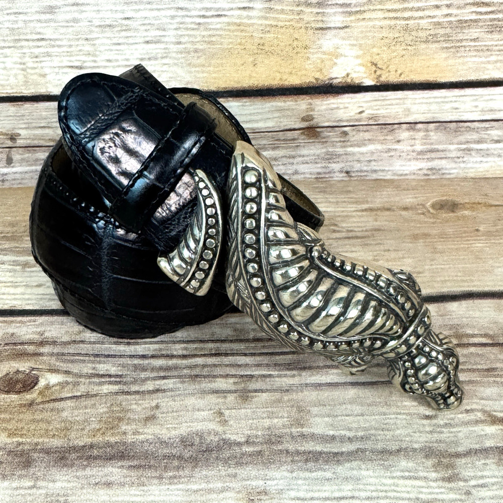 Vintage 1995 Brighton Womens Black Leather Alligator Buckle Size M